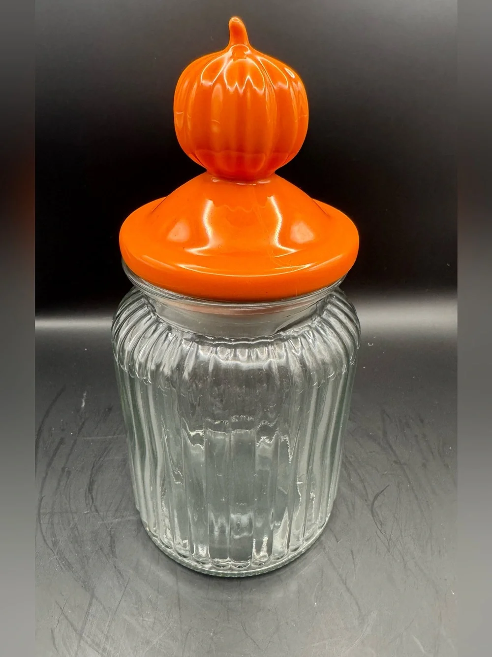 Johanna ParkerTransparent Halloween Glass Jar Canister with a Pumpkin Lid